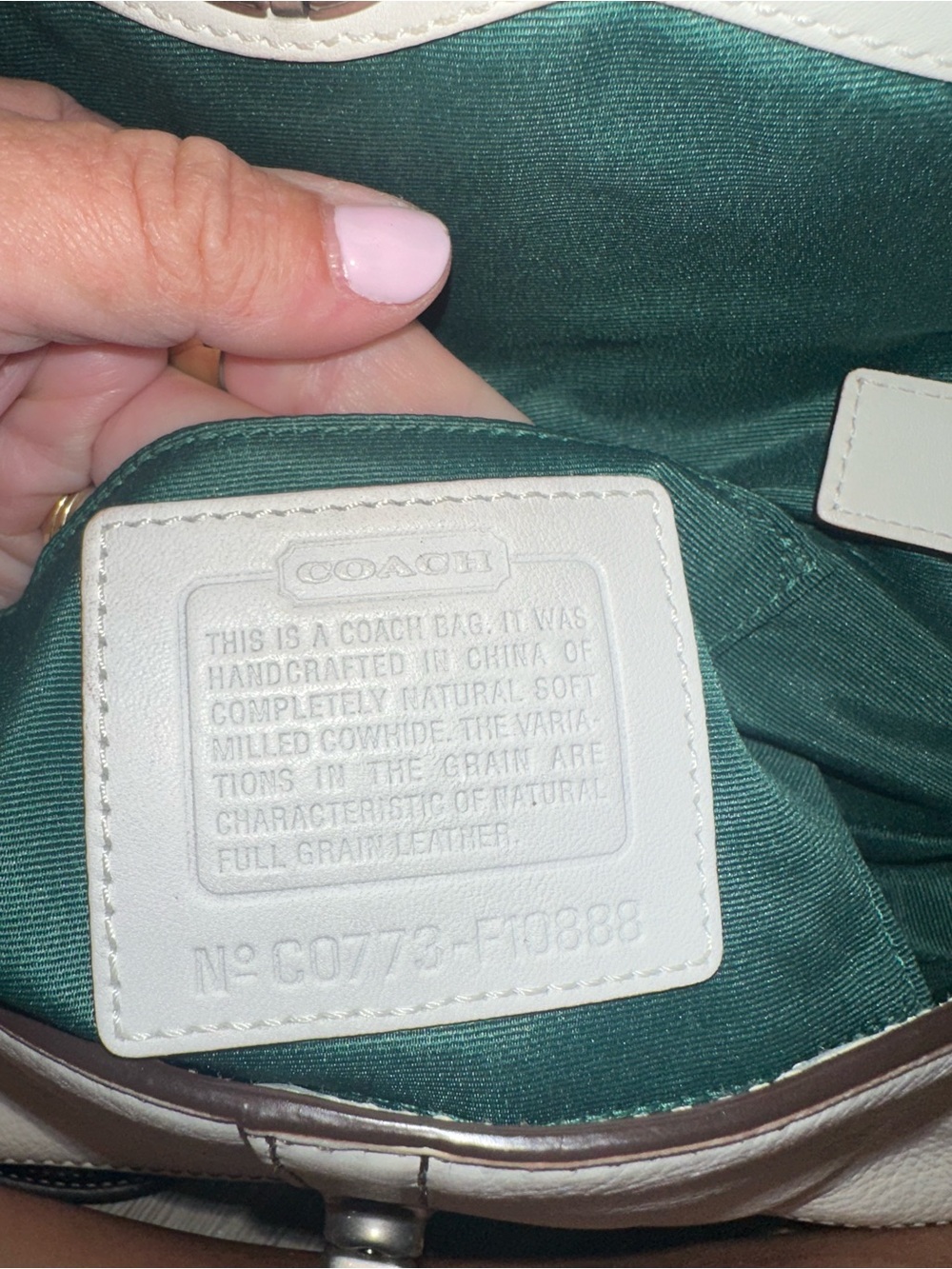 Coach Chelsea Bone White Leather Crossbody Bag Purse Green Interior - Picture 8 of 9
